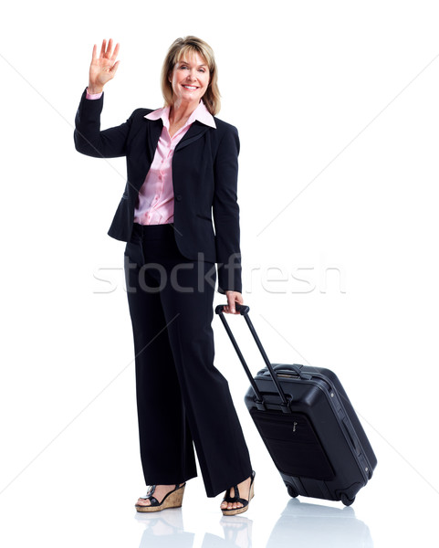 Zâmbitor femeie de afaceri valiză izolat alb afaceri Imagine de stoc © Kurhan