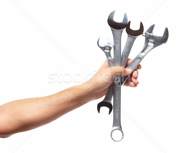 Hand Automechaniker Schraubenschlüssel Auto Mechaniker isoliert Stock foto © Kurhan