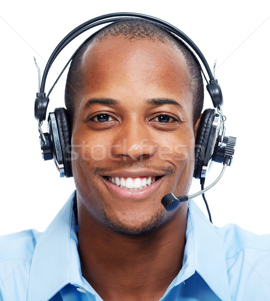Afro-amerikaanse man geïsoleerd witte gezicht technologie Stockfoto © Kurhan