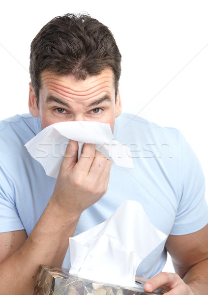 Gripe alergia moço isolado branco homem Foto stock © Kurhan