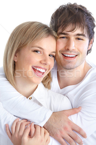 Fiatal pér szeretet boldog mosolyog pár fehér Stock fotó © Kurhan