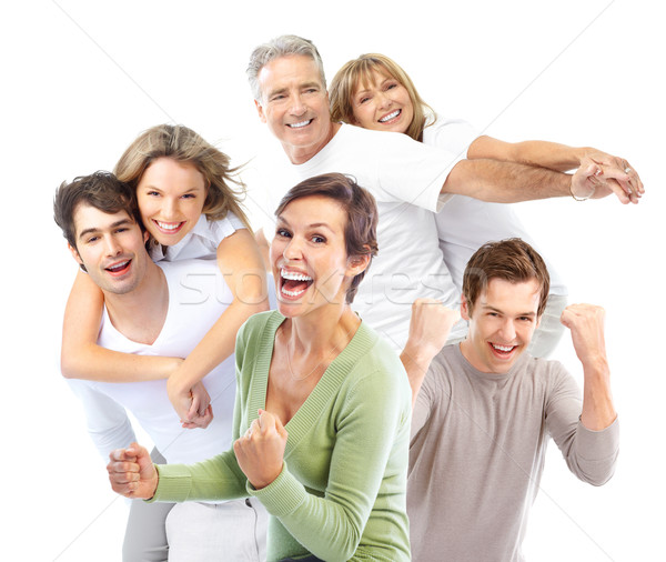 Oameni fericiţi fericit zâmbitor oameni alb faţă Imagine de stoc © Kurhan
