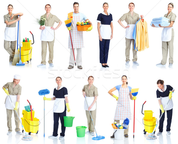 Ama de casa limpia uniforme aislado blanco Foto stock © Kurhan