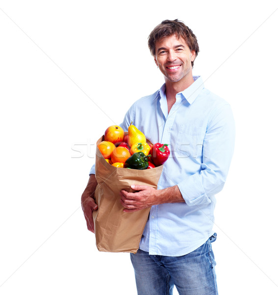 Hombre comestibles bolsa aislado blanco feliz Foto stock © Kurhan