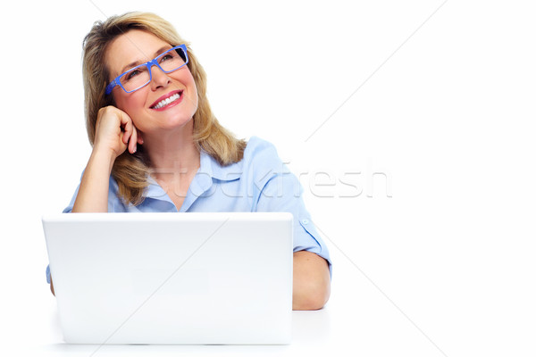 Foto stock: Mujer · de · negocios · portátil · altos · aislado · blanco · negocios