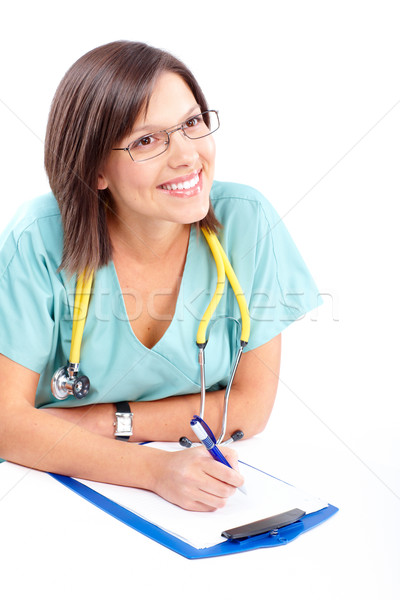 Medycznych lekarza uśmiechnięty stetoskop odizolowany biały Zdjęcia stock © Kurhan