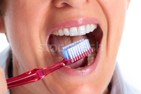 Frumos sănătos zâmbet femeie frumoasa dinti albi dentar Imagine de stoc © Kurhan