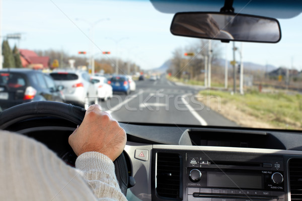 Stock foto: Mann · fahren · Autobahn · Hand · Fahrer · Versicherung