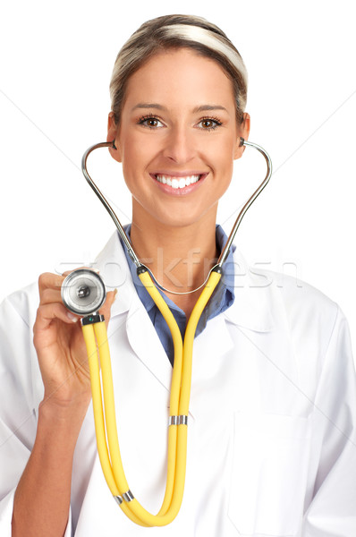 Uśmiechnięty medycznych lekarza stetoskop odizolowany biały Zdjęcia stock © Kurhan