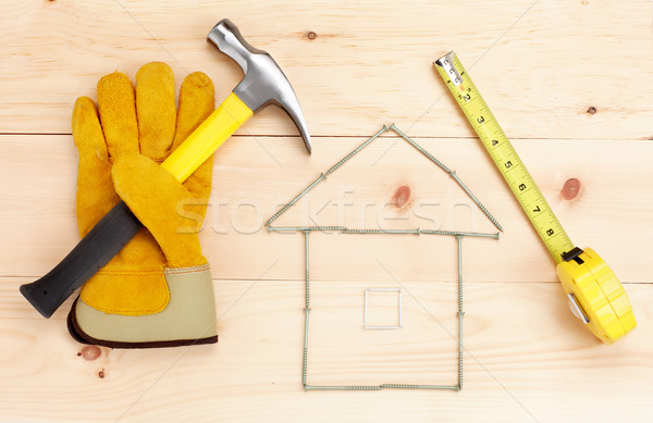 Stock photo: Tools.  Hammer and ruler
