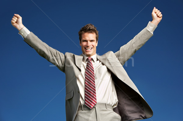 Biznesmen szczęśliwy udany Błękitne niebo portret uśmiech Zdjęcia stock © Kurhan