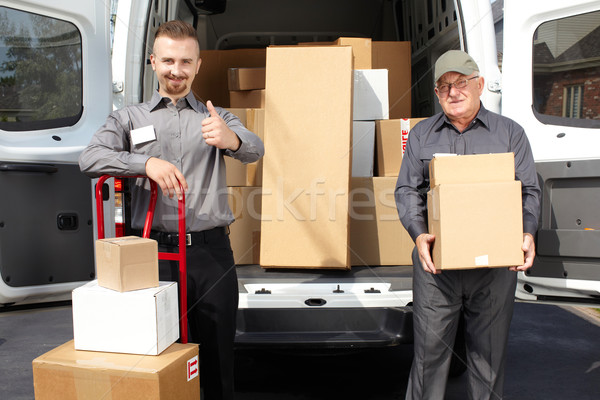 Csoport házhozszállítás férfiak szállítás teherautó csomag Stock fotó © Kurhan