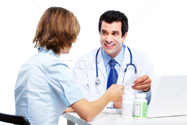 商業照片: 醫生 · 醫生 · 病人 · 微笑 · 女子 · 藥房