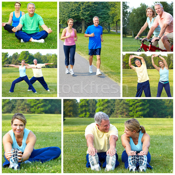 Rowerowe jogging fitness szczęśliwy starszych starszy para Zdjęcia stock © Kurhan