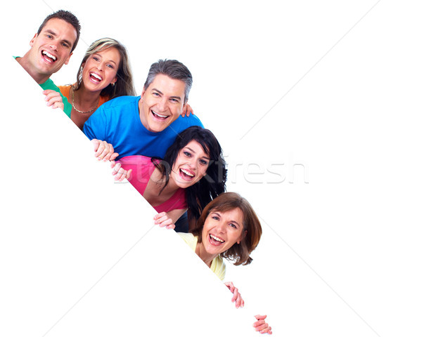 Uśmiechnięty ludzi grupy duży plakat biały Zdjęcia stock © Kurhan