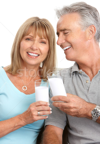 Ouderen paar gelukkig drinken melk witte Stockfoto © Kurhan