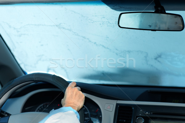 Vrouw rijden bevroren windscherm bestuurder verzekering Stockfoto © Kurhan