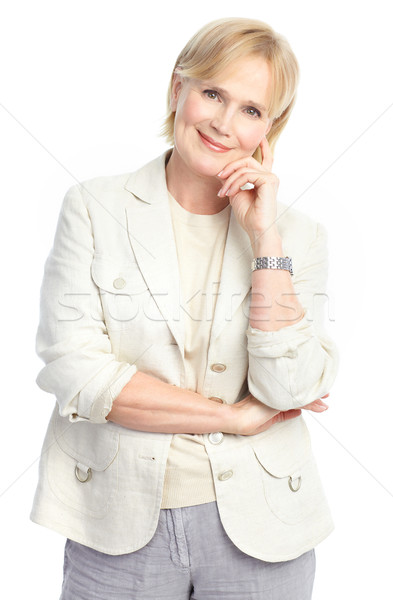 Stockfoto: Zakenvrouw · glimlachend · geïsoleerd · witte · gezicht · werk