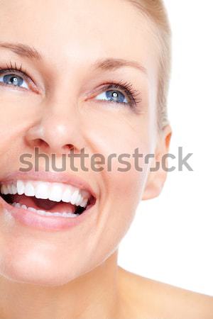 Femeie frumoasa frumos zâmbitor izolat alb Imagine de stoc © Kurhan