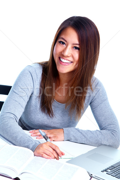 Stockfoto: Student · jonge · asian · meisje · lezing · boek