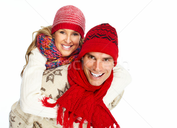 Happy christmas couple in winter clothing. Stock photo © Kurhan