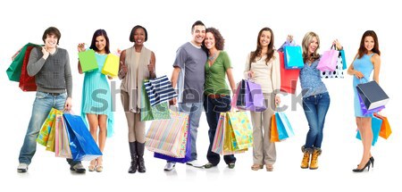 Zakupy ludzi szczęśliwy odizolowany biały kobieta Zdjęcia stock © Kurhan
