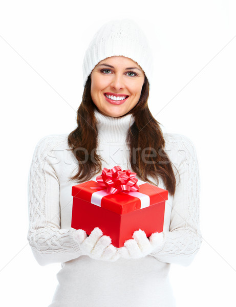 Beautiful young Christmas girl with gift. Stock photo © Kurhan
