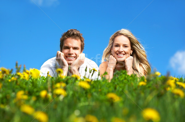 çift sevmek genç gülen mavi gökyüzü kadın Stok fotoğraf © Kurhan