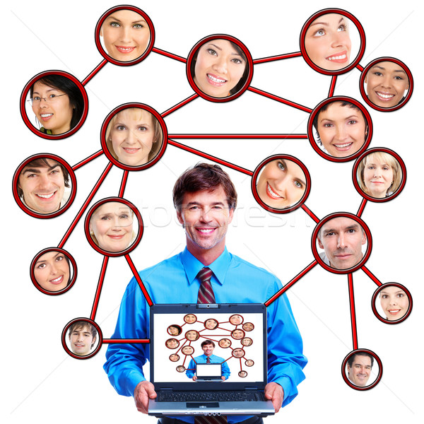 Сток-фото: бизнесмен · портативного · компьютера · группа · людей · изолированный · белый · бизнеса
