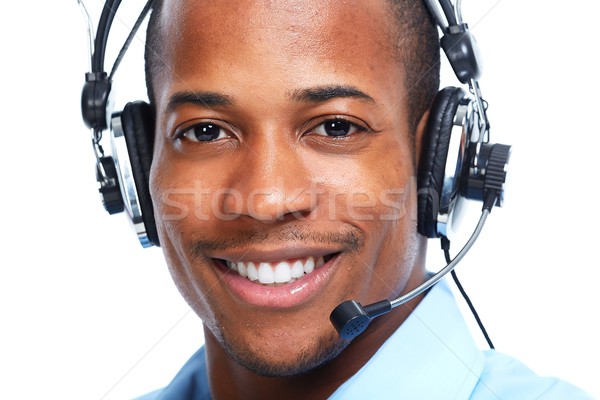 Afro-amerikaanse man geïsoleerd witte gezicht technologie Stockfoto © Kurhan