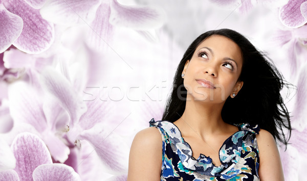 Piękna asian twarz kobiety kwiatowy piękna kosmetyki Zdjęcia stock © Kurhan