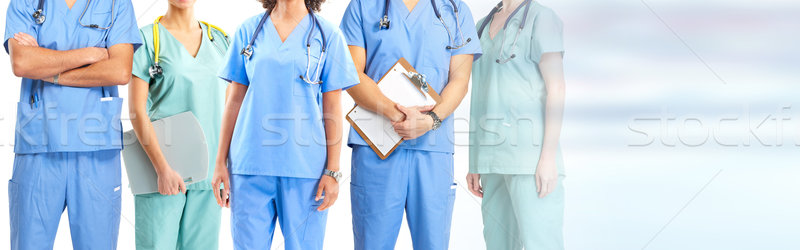 Foto stock: Médicos · grupo · médicos · médico · farmacéutico · azul