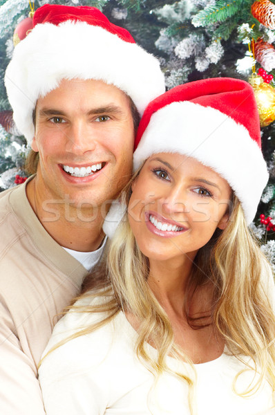 Stockfoto: Christmas · paar · jonge · gelukkig · kerstboom · meisje