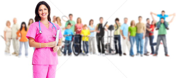 Foto stock: Sorridente · enfermeira · pessoas · grupo · médico · médico