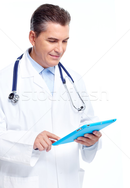 Orvos táblagép mosolyog izolált fehér egészségügy Stock fotó © Kurhan