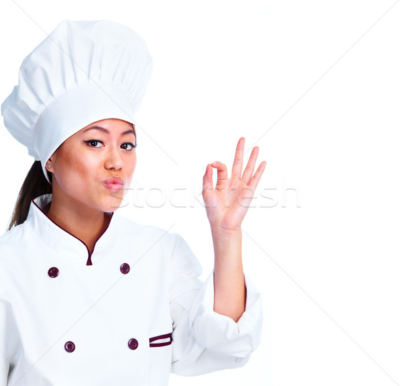 Jovem chinês chef mulher isolado branco Foto stock © Kurhan