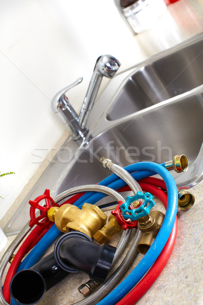 Kitchen sink pipes and drain. Plumbing. Stock photo © Kurhan