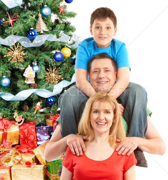 Stockfoto: Familie · kerstboom · witte · boom · partij · gelukkig