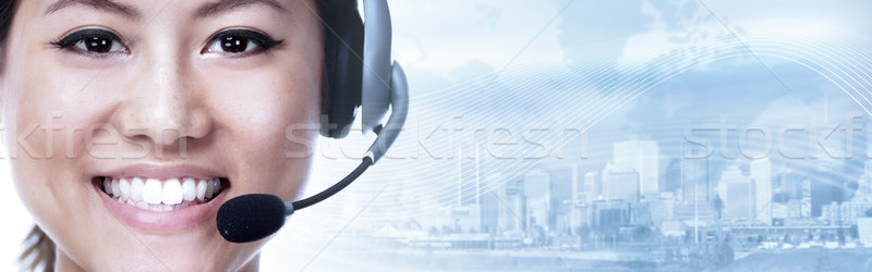 Secretário fones de ouvido chinês mulher chamada falante Foto stock © Kurhan