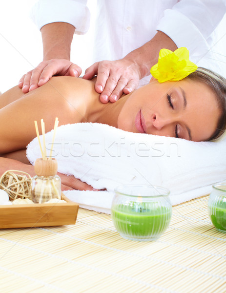 Stockfoto: Spa · massage · mooie · jonge · vrouw · bloem · meisje