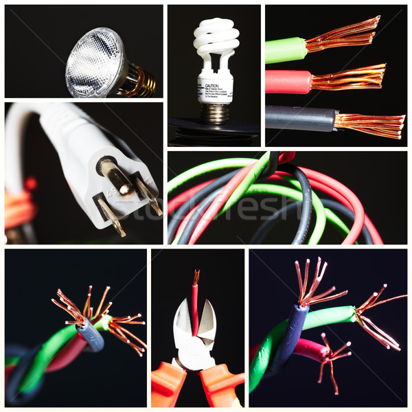 Collage elektrische tools elektricien technologie kabel Stockfoto © Kurhan