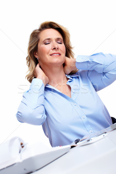 Zakenvrouw hoofdpijn geïsoleerd witte vrouw werk Stockfoto © Kurhan
