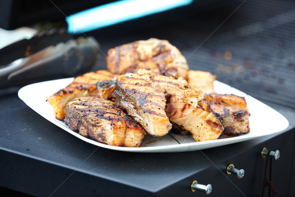 Somon balık barbekü pişirme gıda yaz Stok fotoğraf © Kurhan