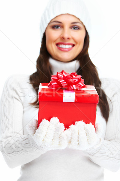 Stock fotó: Gyönyörű · fiatal · karácsony · lány · ajándék · ajándék