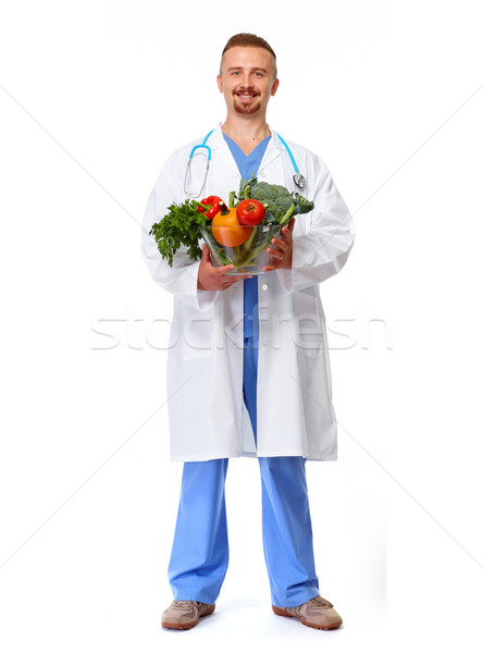 Orvos táplálkozástudós zöldségek izolált fehér étel Stock fotó © Kurhan