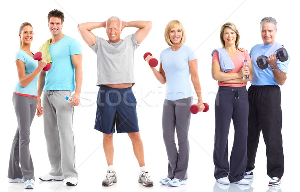 Zdjęcia stock: Siłowni · fitness · uśmiechnięty · ludzi · biały