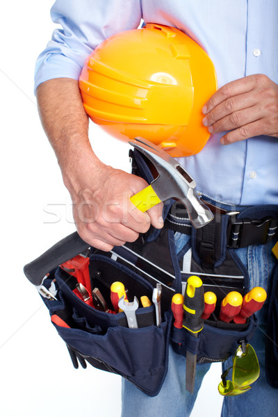 [[stock_photo]]: Travailleur · outil · ceinture · isolé · blanche · main