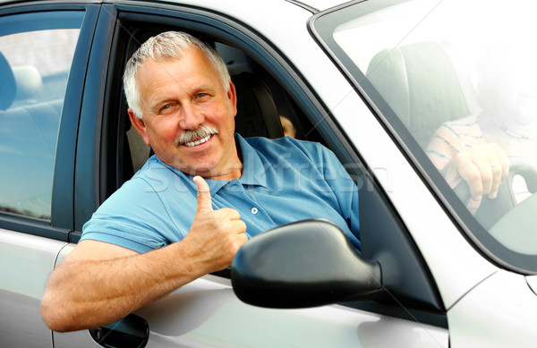 Boldog idős férfi mosolyog új autó autó Stock fotó © Kurhan