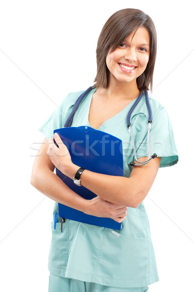 Médico enfermeira sorridente estetoscópio isolado branco Foto stock © Kurhan