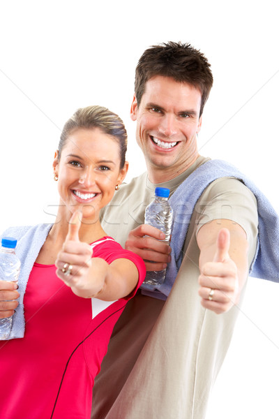 Foto stock: Fitness · ginásio · sorridente · jovem · forte · homem